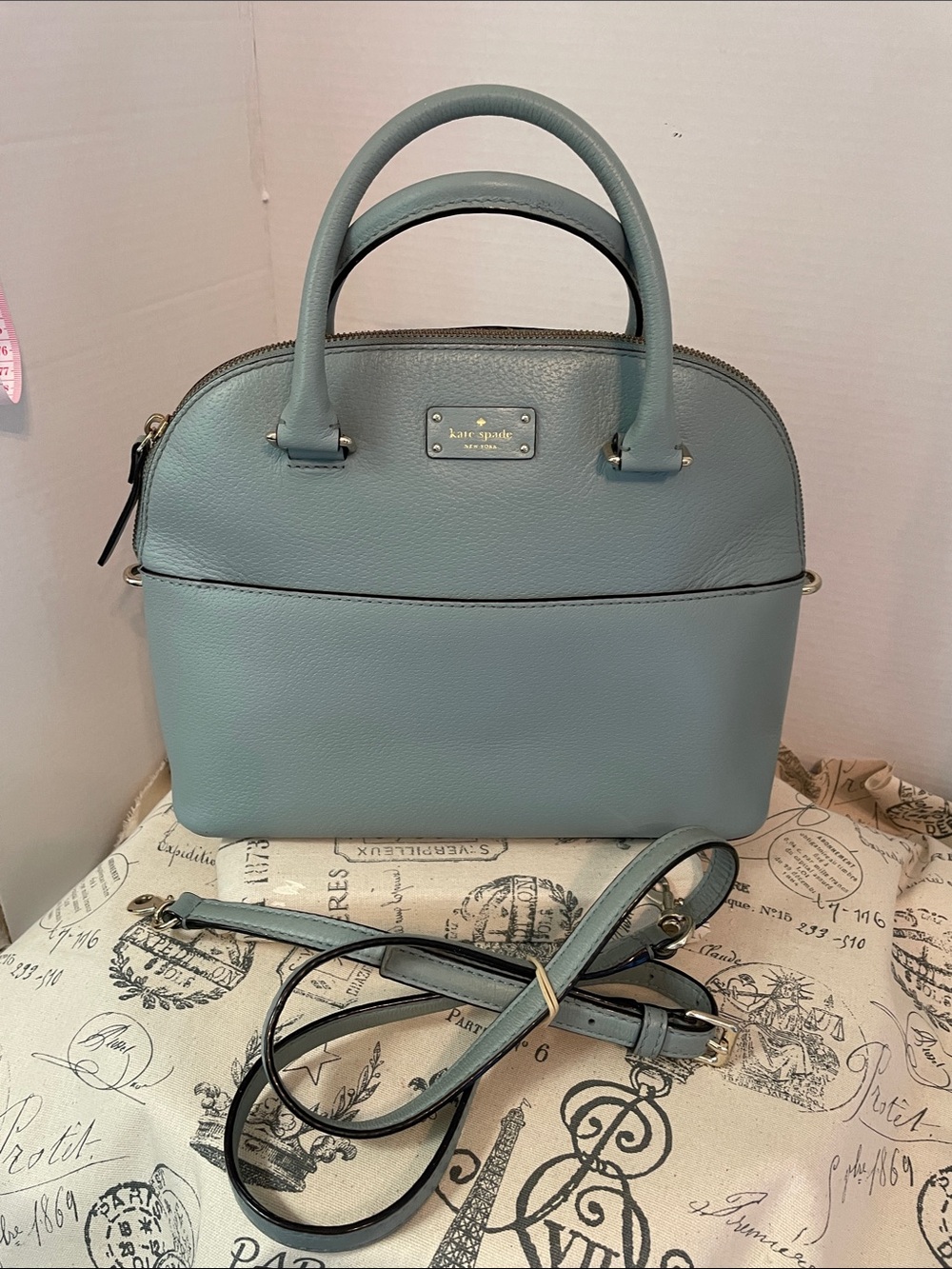 kate spade  New York Dusty Blue Leather Dome Satchel with Removable Strap